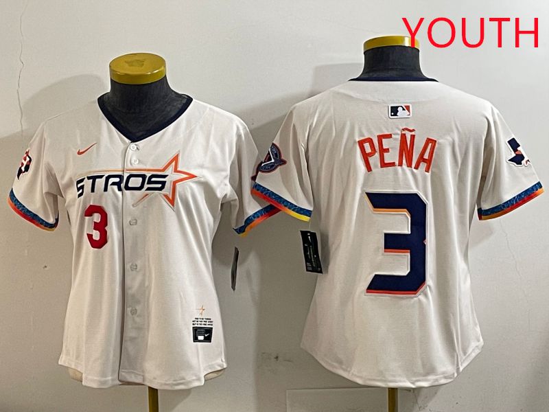 Youth Houston Astros #3 Pena Cream Fourth generation Joint Name Nike 2025 MLB Jersey style 3->youth mlb jersey->Youth Jersey